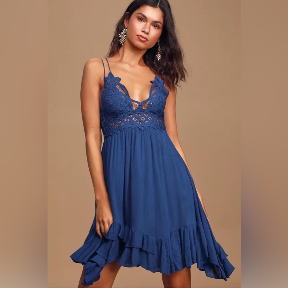 Lulus Blue Lace Trim Dress